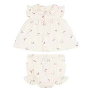 Petit Bateau - Conjunto de blusa y braguita tipo bloomer de popelín de algodón orgánico | Crudo