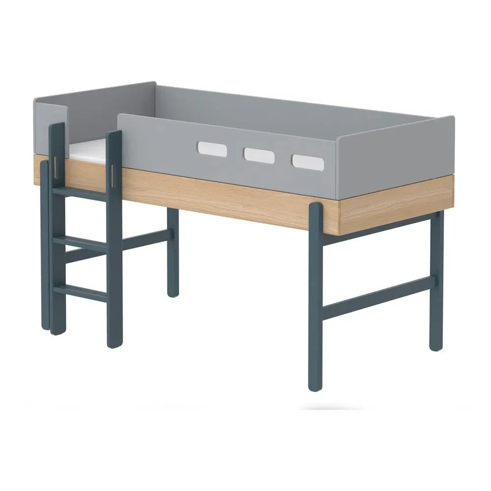 Cama alta Flexa - Popsicle de altura media con escalera 90x200cm | Azul