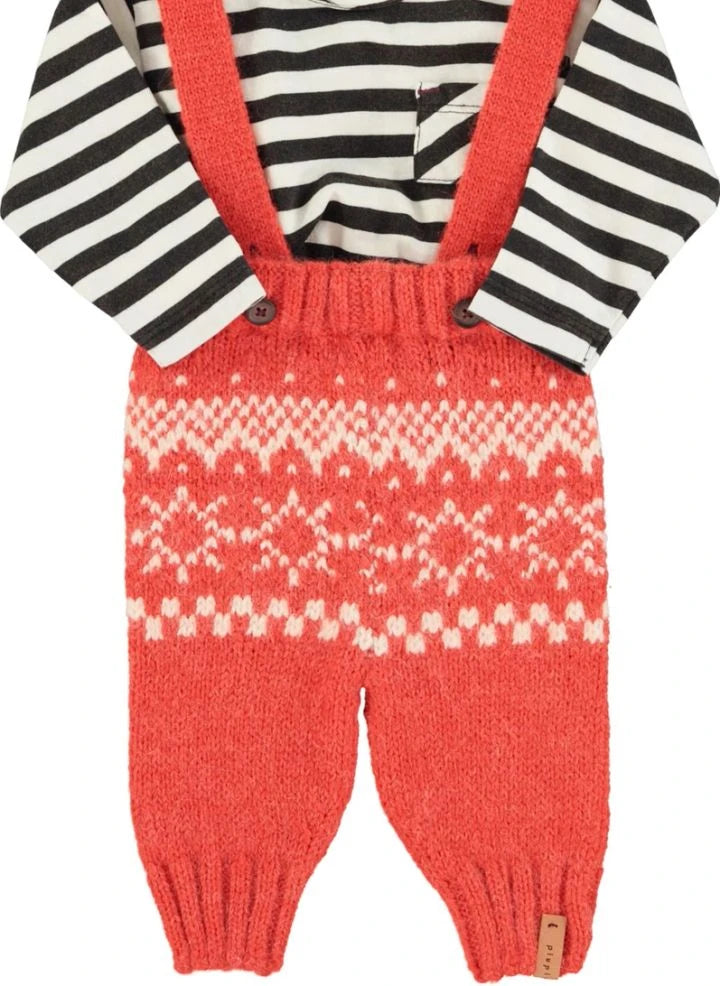 Piupiuchick - Pantalón con tirantes jacquard de lana | Rojo