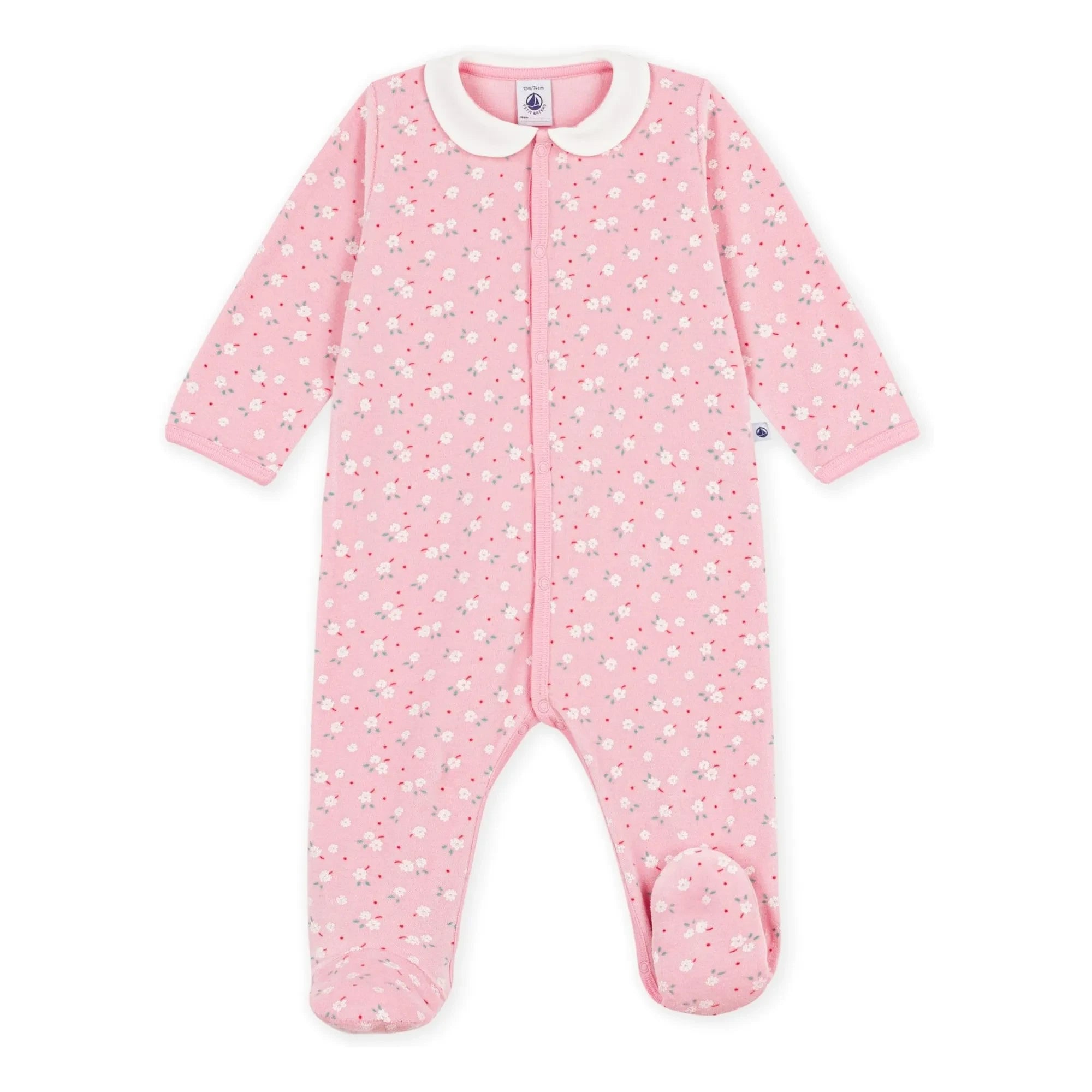 Petit Bateau - Pijama Largo de Terciopelo de Algodón Orgánico Estampado Floral | Rosa