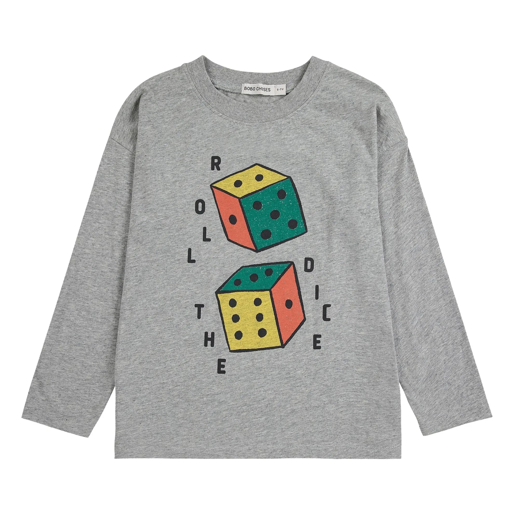 Bobo Choses - Camiseta de manga larga Roll The Dice de algodón orgánico | Gris jaspeado