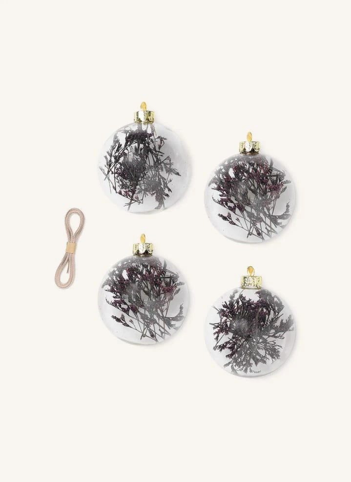 Ferm Living - Adornos de Navidad de Vidrio Flora - Set de 4 | Ciruela