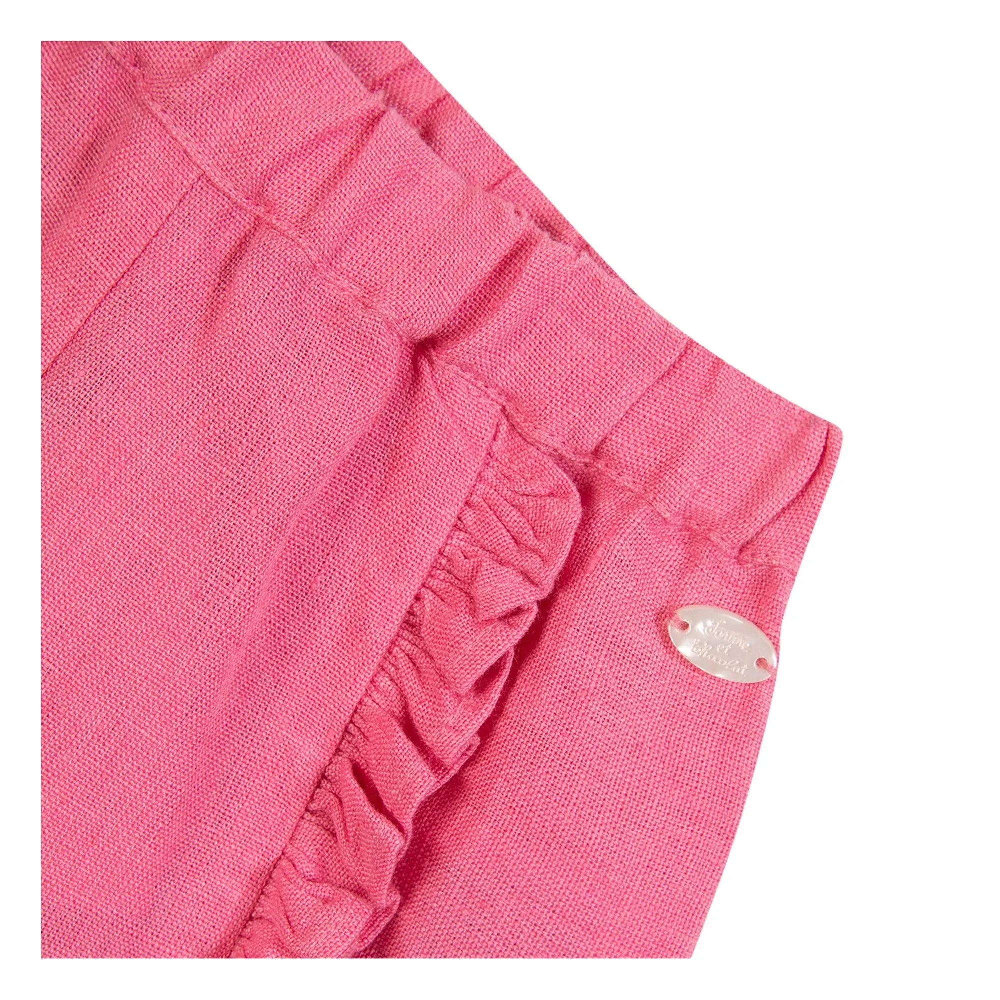 Tartine et Chocolat - Pantalón con volantes de lino | Rosa caramelo