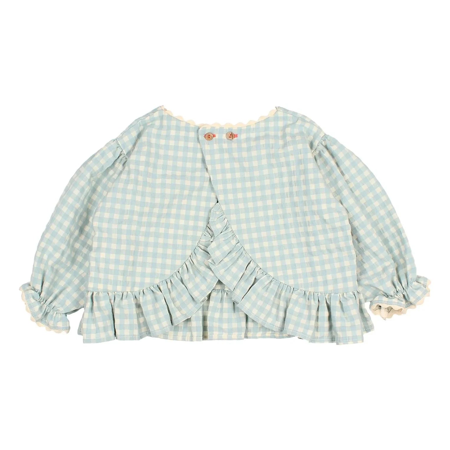 Búho - Blusa de seersucker a cuadros con manga 3/4 | Aqua
