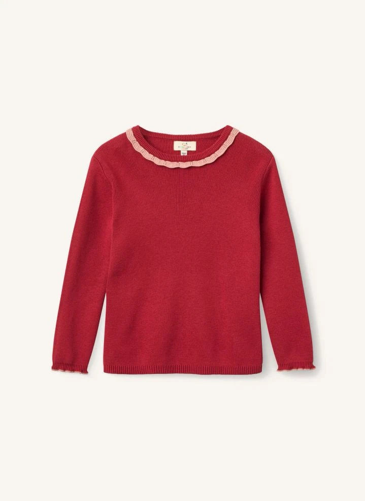 Copenhagen Colors - Suéter de algodón orgánico con cuello fruncido | Rojo