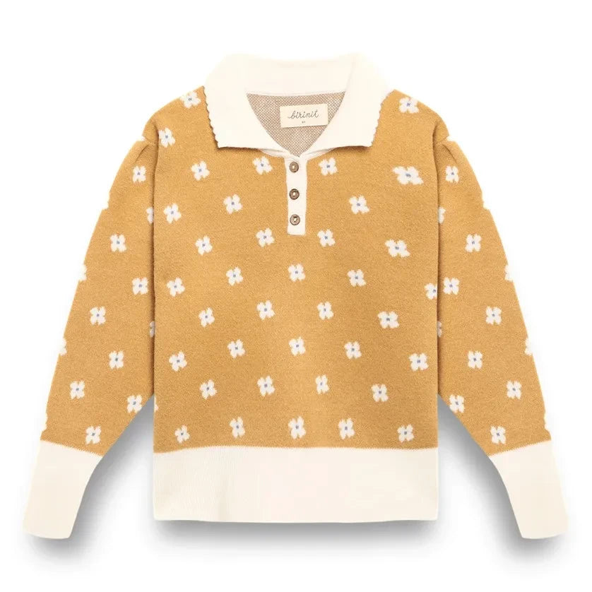 birinit - Jersey de cuello polo con estampado floral | Mostaza