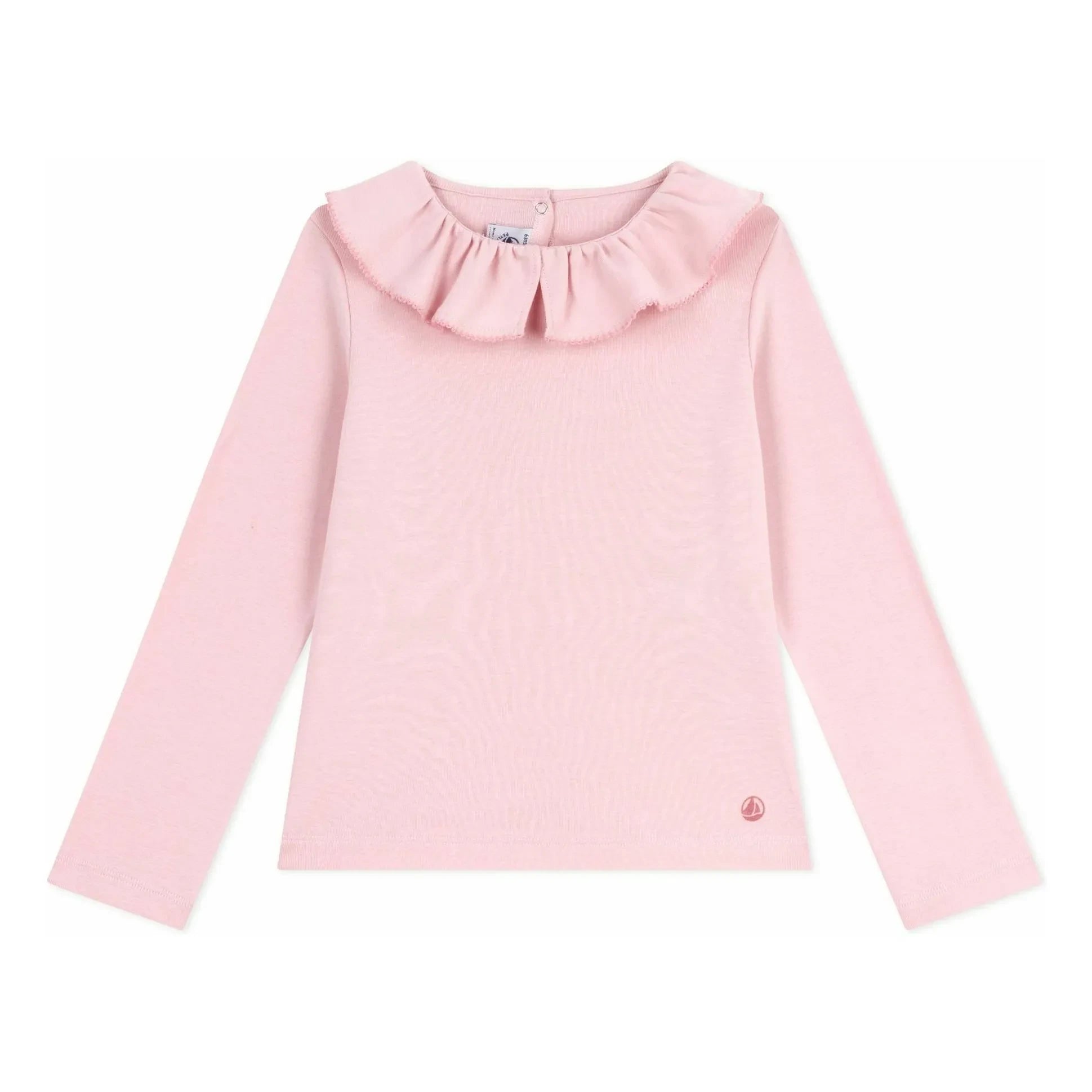 Petit Bateau - Camiseta de algodón orgánico con cuello con volantes | Rosa