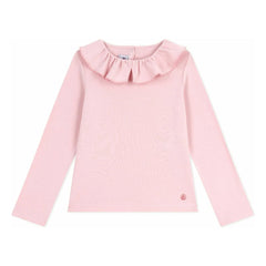 Petit Bateau - Camiseta de algodón orgánico con cuello con volantes | Rosa