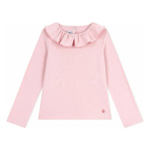 Petit Bateau - Camiseta de algodón orgánico con cuello con volantes | Rosa
