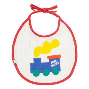 Bobo Choses - Baberos de gasa de algodón orgánico, paquete de 2, diseño de tren, color blanco