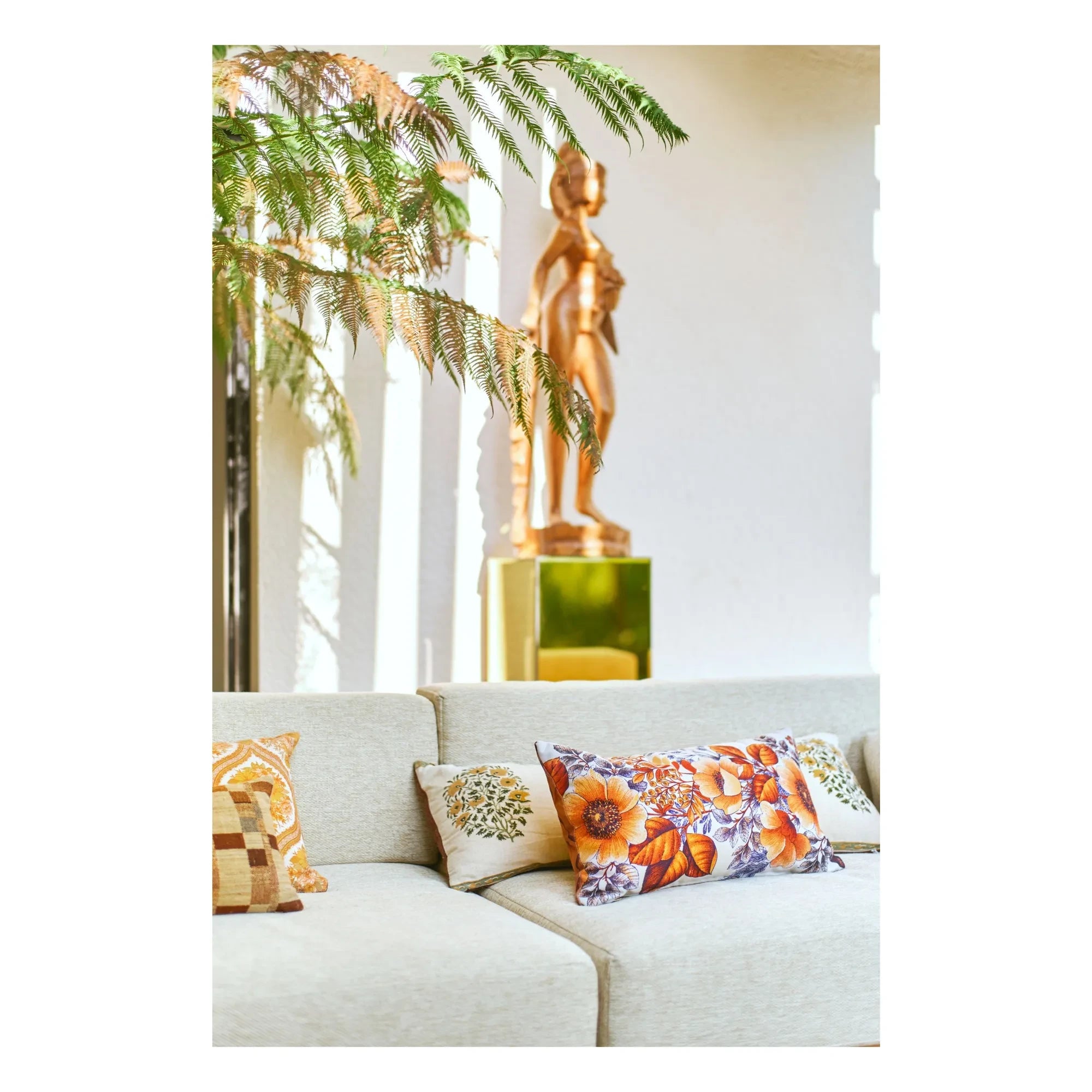 HKliving - Cojín con estampado de casa de campo | Crema