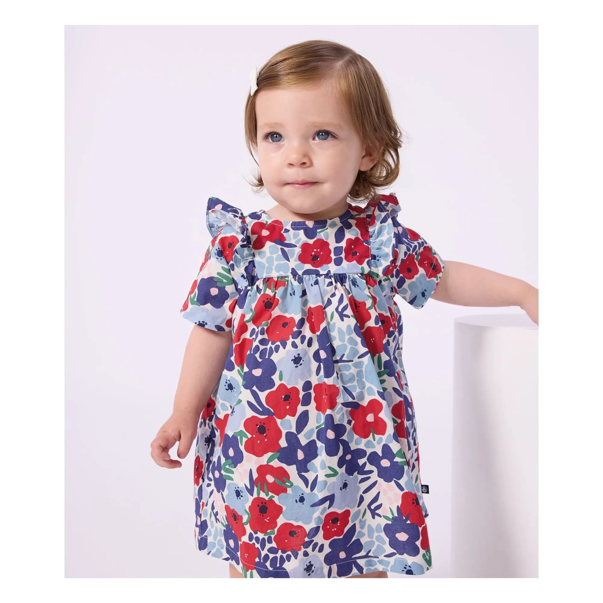 Petit Bateau - Conjunto de vestido y braguita floreados de popelina de algodón orgánico | Azul