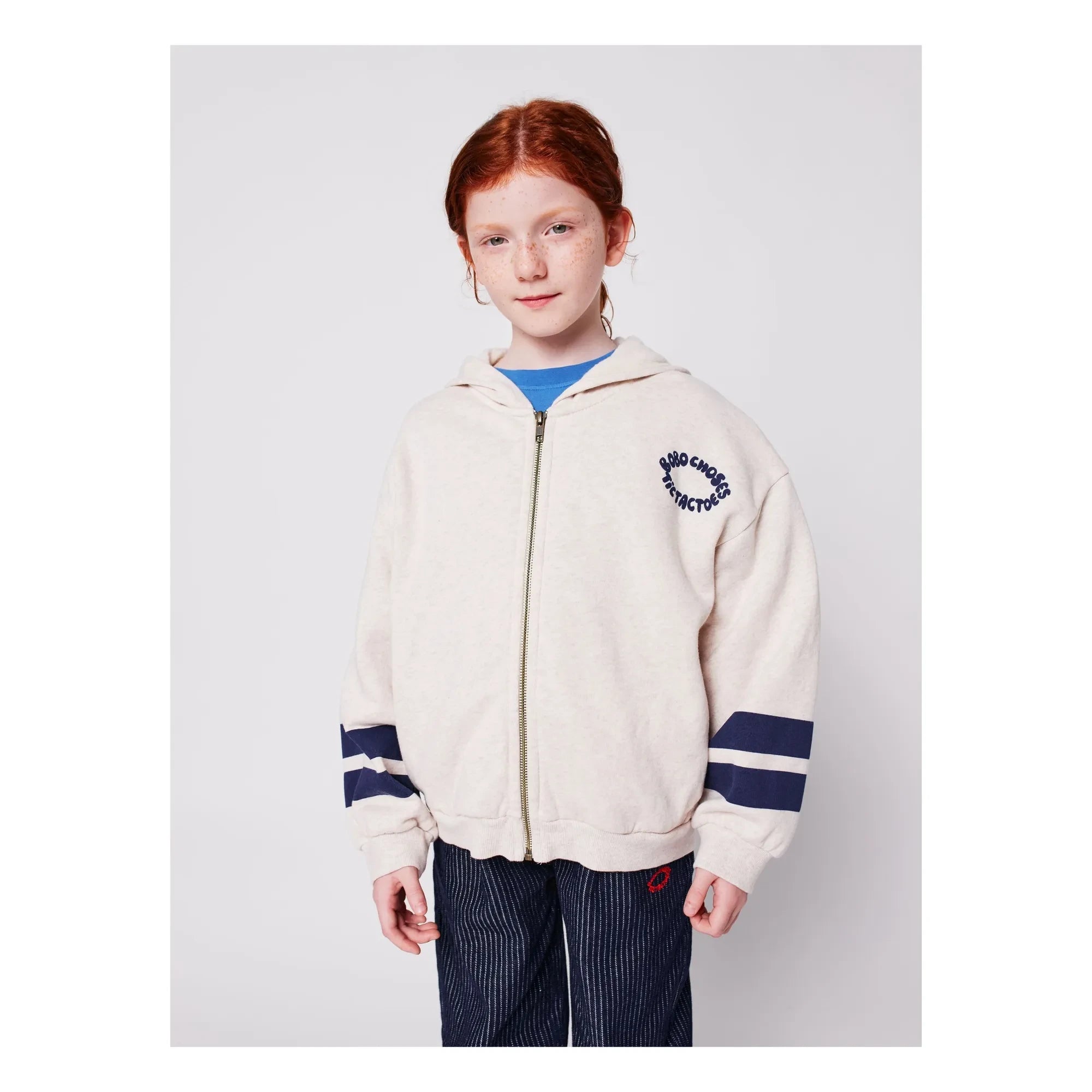 Sudadera con capucha de algodón orgánico Bobo Choses - Tres en raya | Beige jaspeado