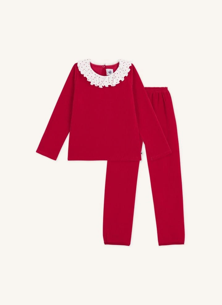 Petit Bateau - Pijama de algodón orgánico con cuello acanalado | Rojo