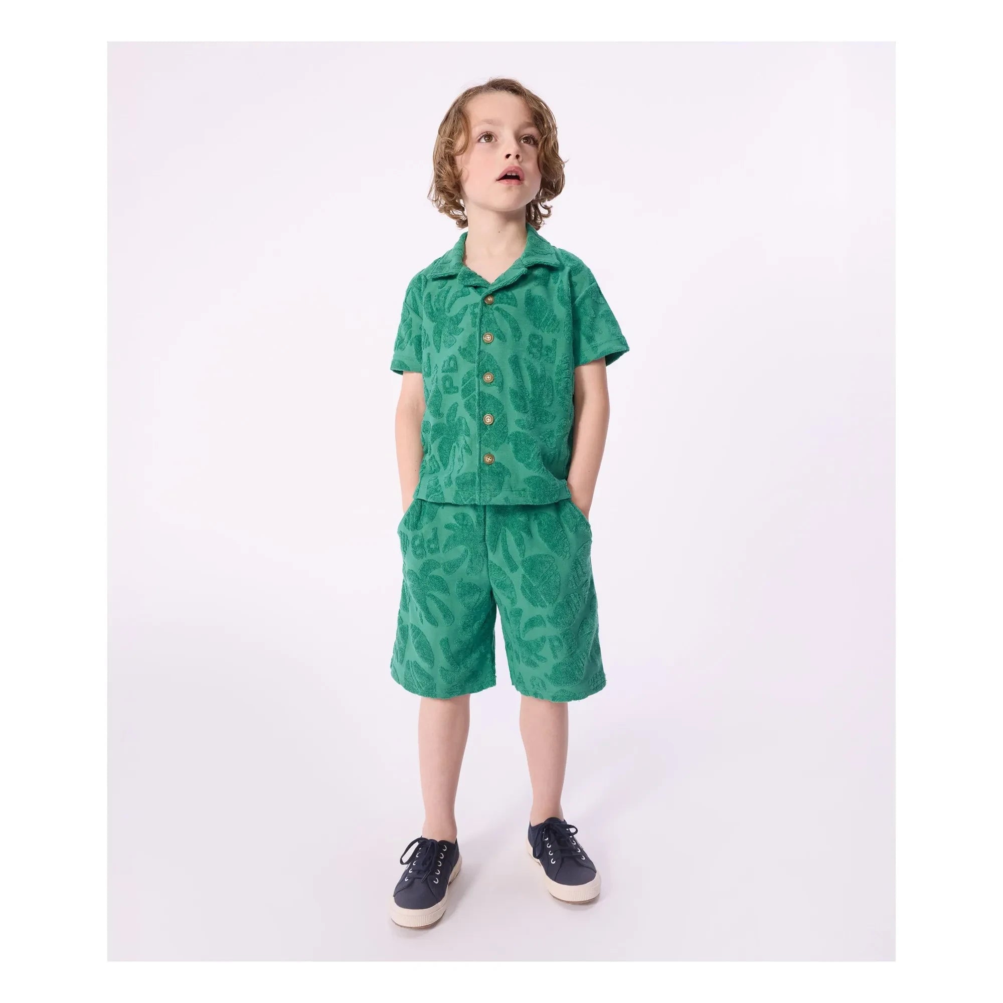 Petit Bateau - Pantalón corto de rizo de palma de algodón orgánico | Verde