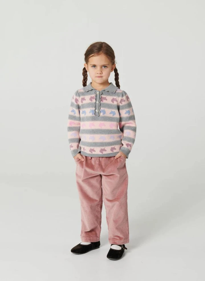 Copenhagen Colors - Jersey con cuello polo de algodón orgánico con estampado de unicornio | Gris
