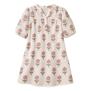 Lililotte - Vestido de algodón orgánico arrugado con estampado floral Romy Flowers | Crudo