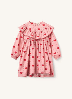 Copenhagen Colors - Vestido con Volantes de Algodón Orgánico con Diseño de Corazones | Rosa