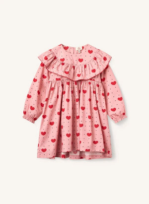Copenhagen Colors - Vestido con Volantes de Algodón Orgánico con Diseño de Corazones | Rosa