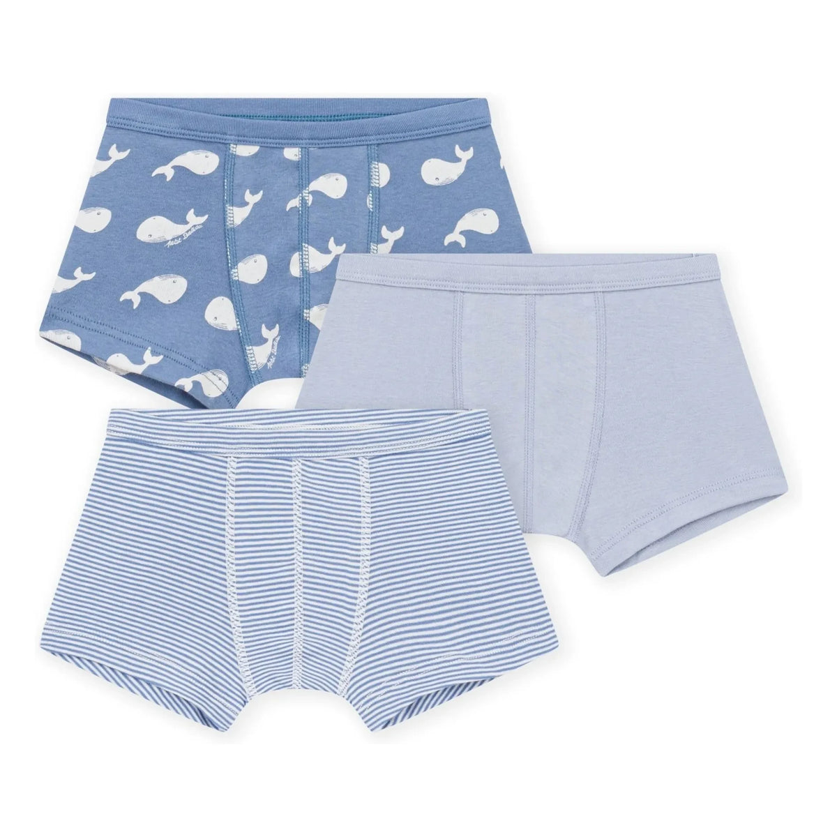 Petit Bateau - Bóxers de algodón orgánico con estampado de ballenas, pack de 3 | Azul