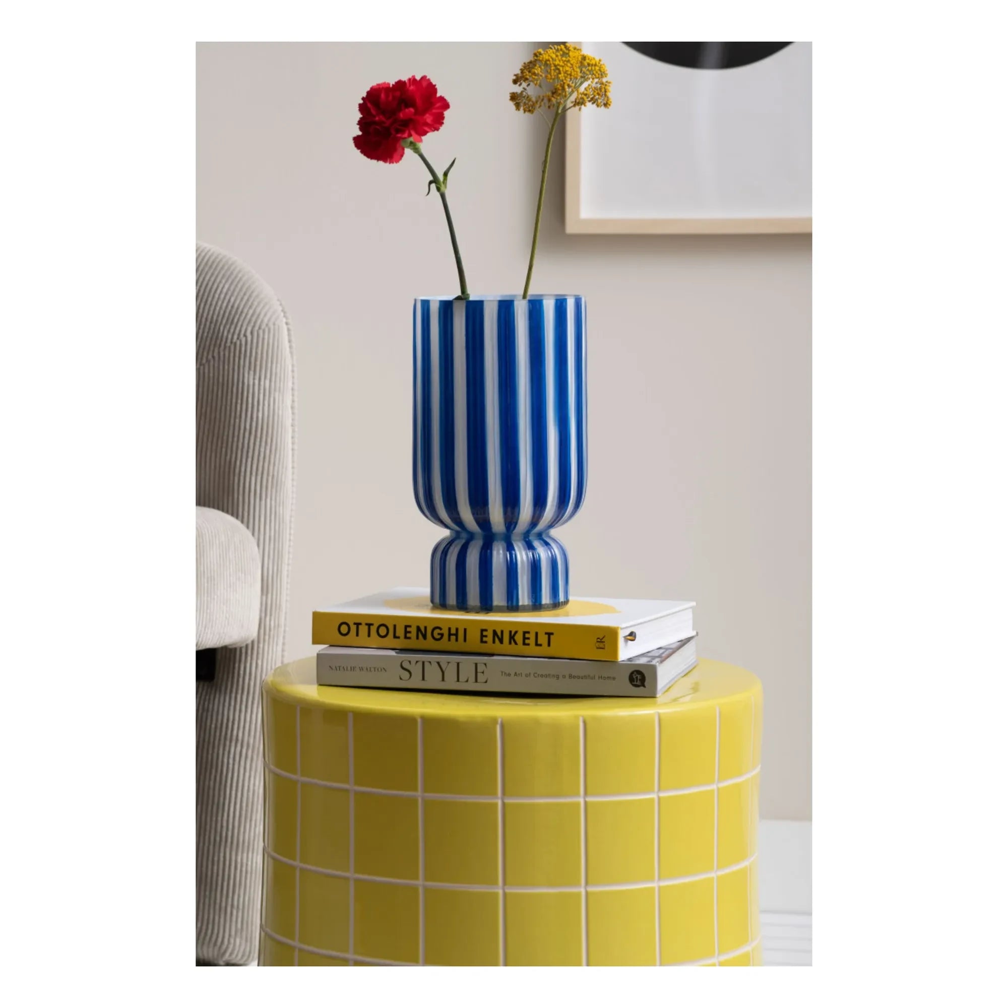 Tiempo presente - Florero retro rayado | Cobalto