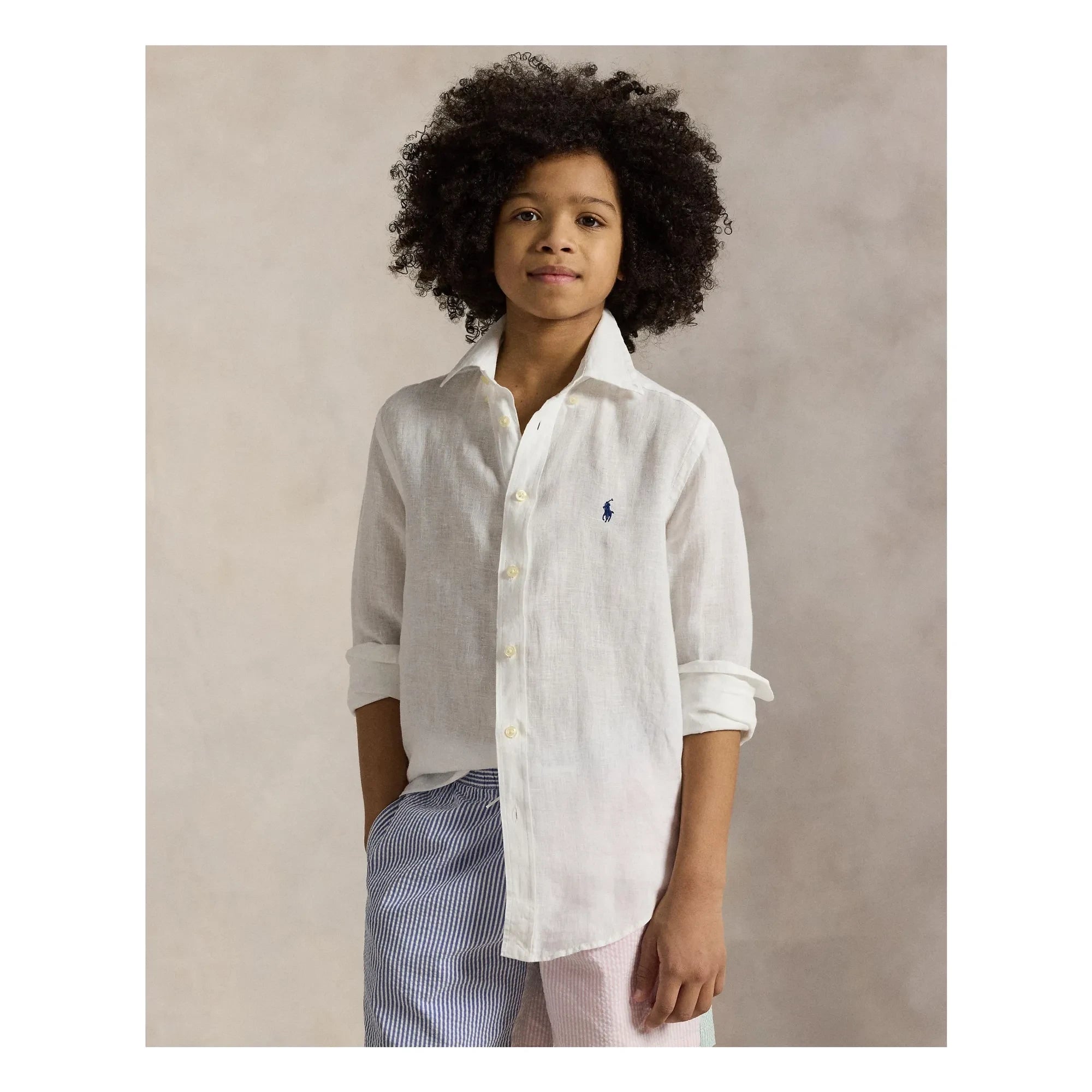 Ralph Lauren - Camisa de lino deportiva con logo | Blanco