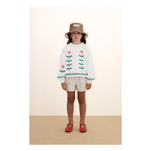Tinycottons - Pantalones cortos abullonados Roses de algodón orgánico | Blanco