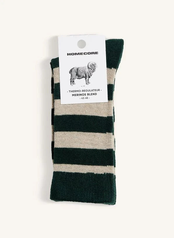 Homecore - Calcetines de Merino a Rayas | Verde oscuro