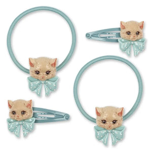 Konges Sløjd - Kedi Temalı Saç Tokası ve Scrunchie Seti | Mavi