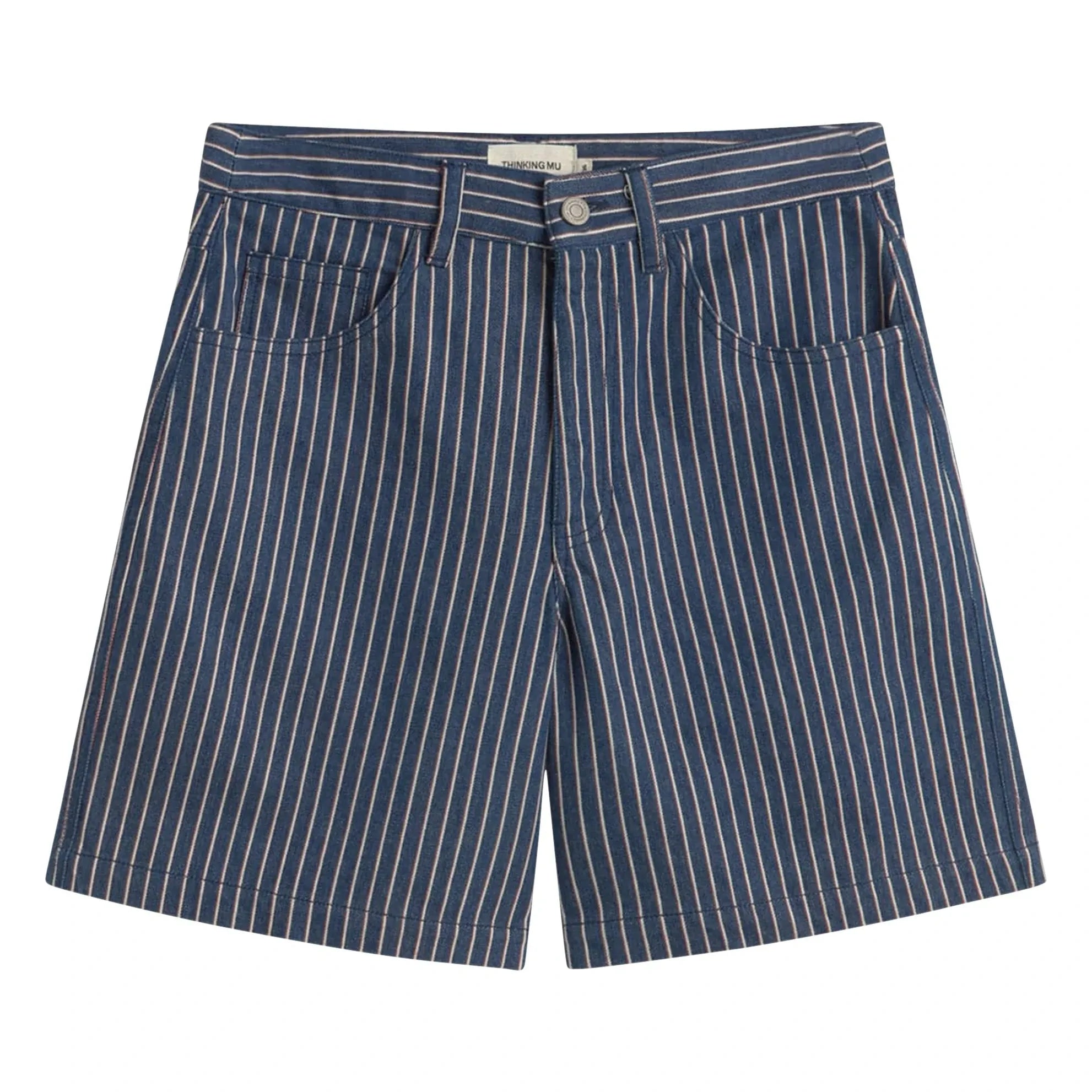 Thinking Mu - Luisa Short de Algodón Orgánico a Rayas | Azul grisáceo