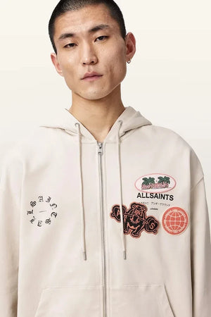 Sudadera con capucha y cremallera de algodón para hombre AllSaints PATCHER