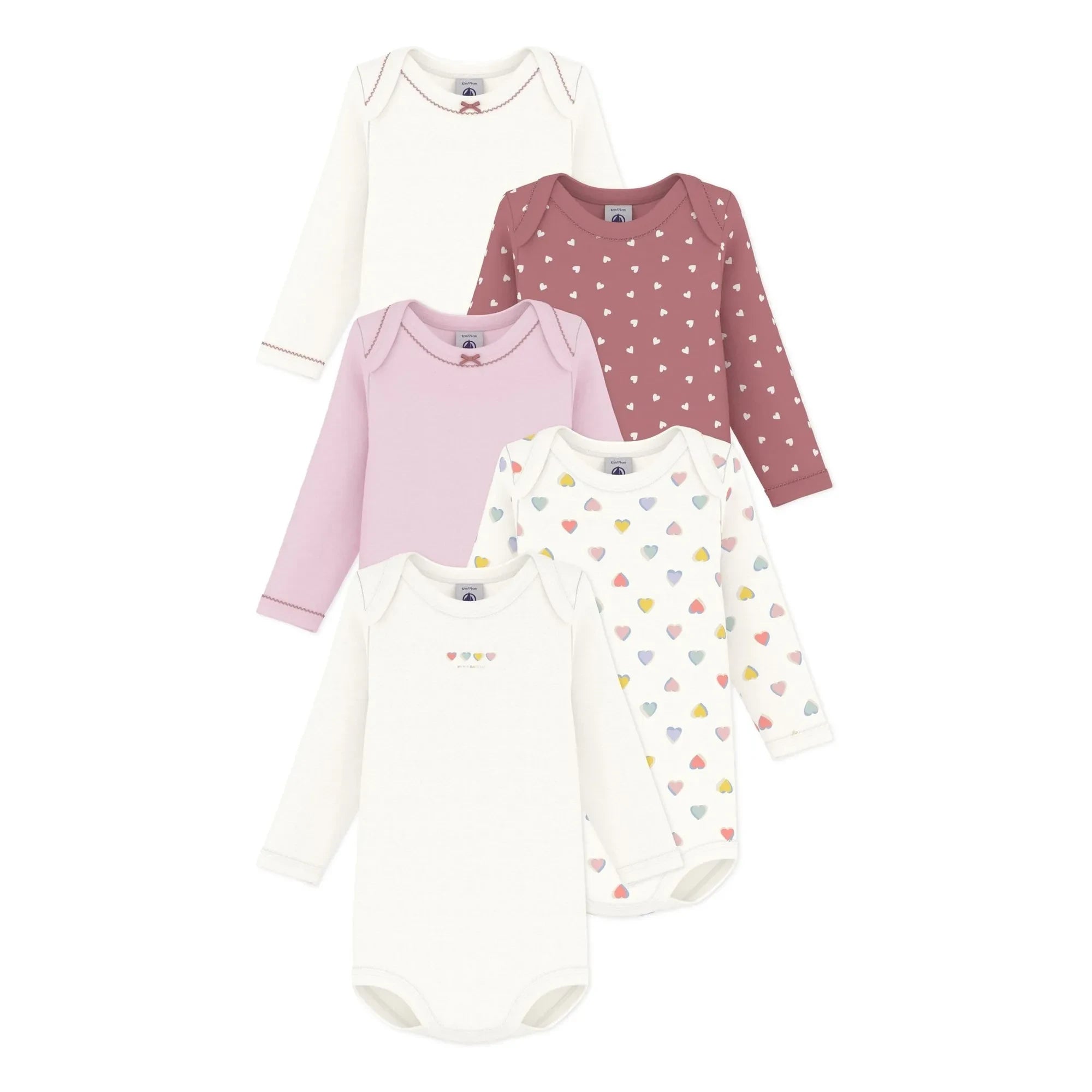 Petit Bateau - Set de 5 bodies con corazón de algodón orgánico | Blanco
