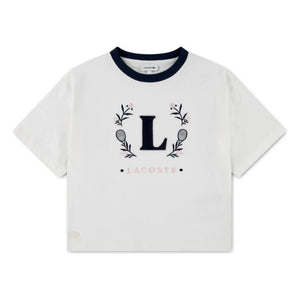 Lacoste - Camiseta L Cuello en contraste Algodón orgánico | Blanco roto