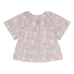 Petit Bateau - Blusa suelta de algodón con ribetes florales | Gris azulado