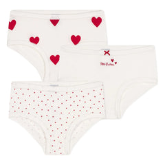Petit Bateau - Braguitas de cintura alta con estampado de corazones, pack de 3 | Blanco