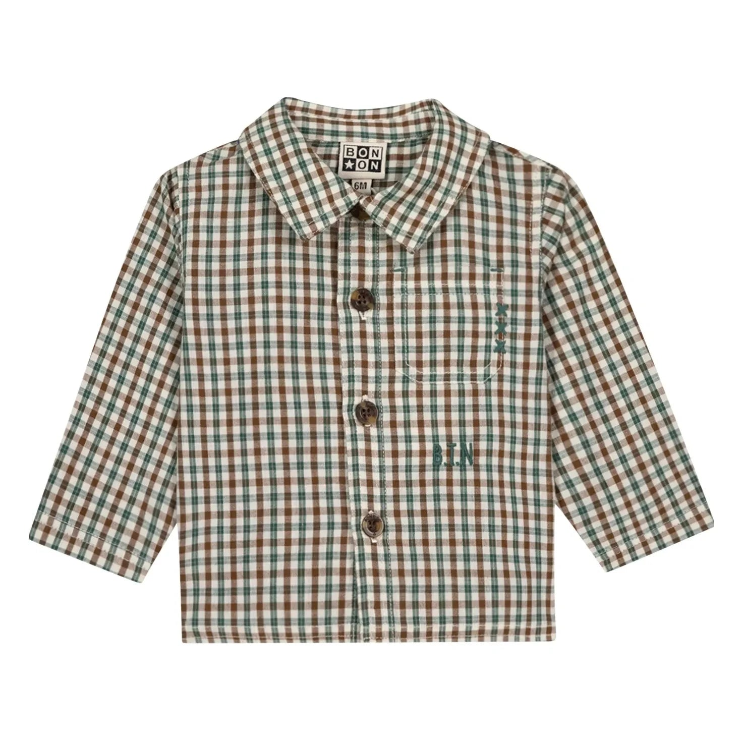 Bonton - Camisa de bebé de cuadros Paf | Verde