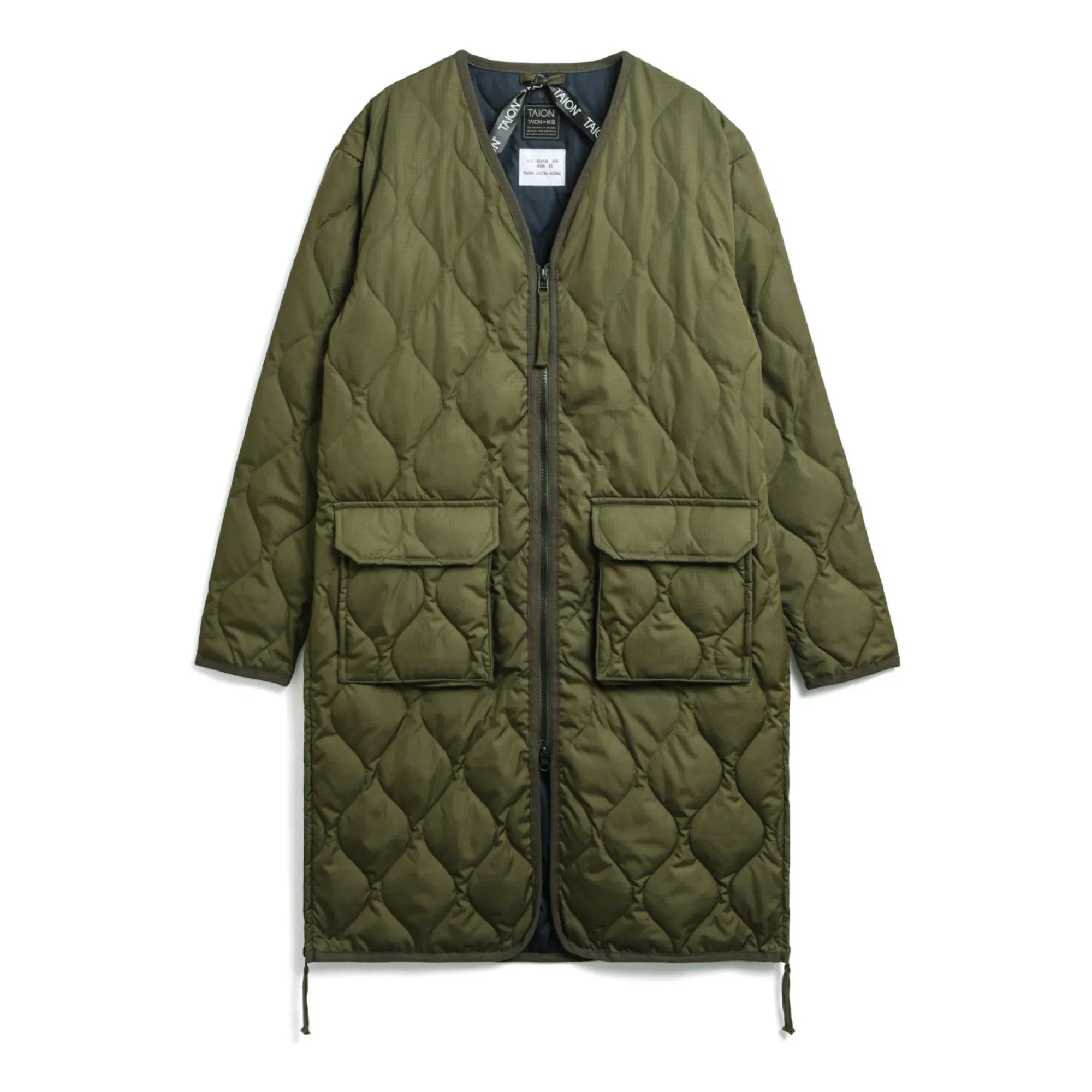 Taion - Abrigo largo acolchado unisex con cremallera | Verde oliva