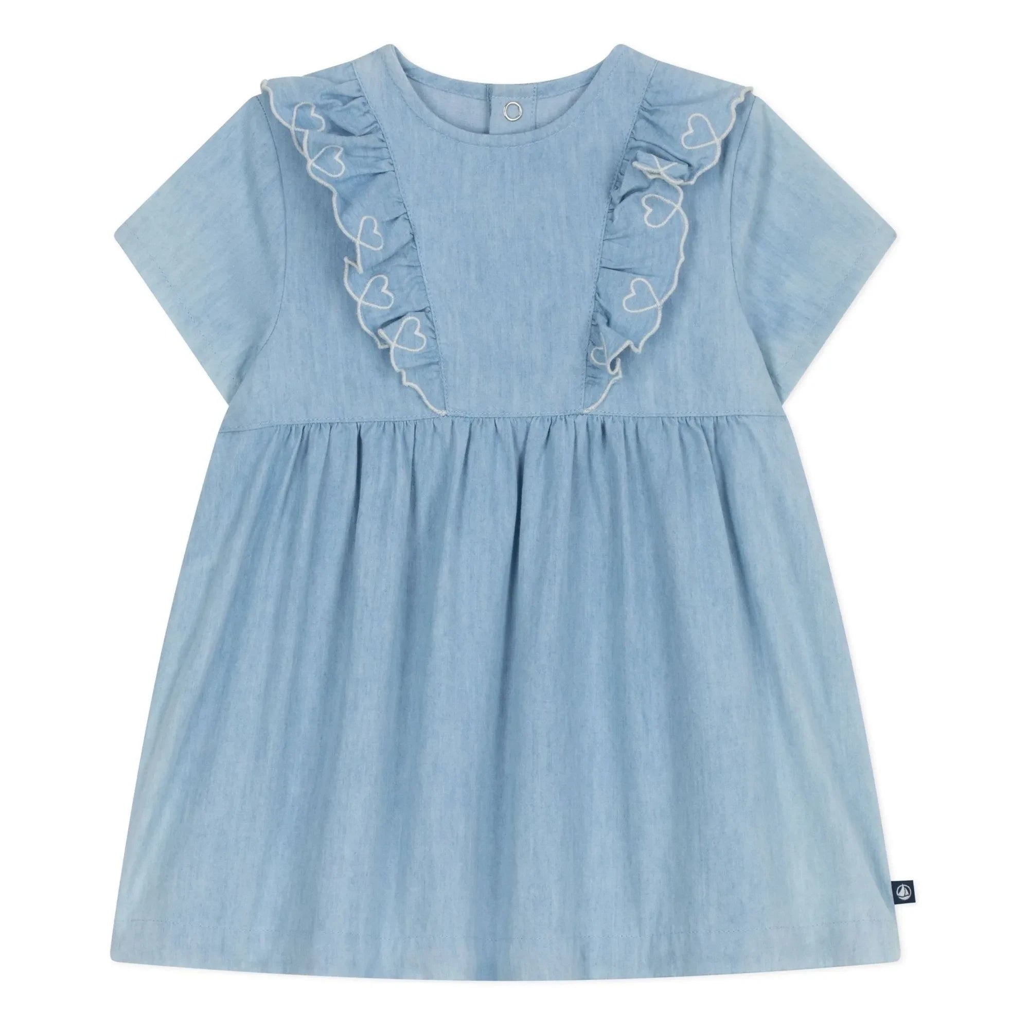 Petit Bateau - Vestido chambray bordado | Azul claro