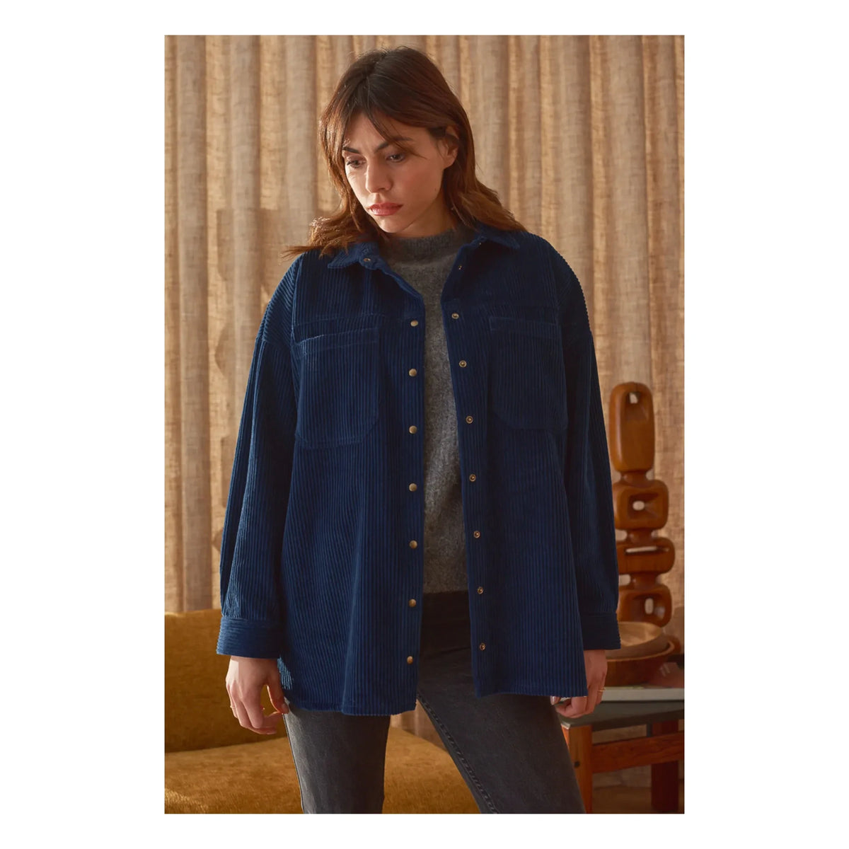 Marlot Paris - Camisa Chaqueta de Terciopelo Paola - Colección Mujer | Azul marino