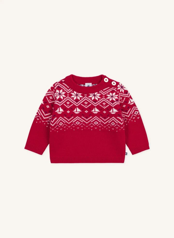 Petit Bateau - Suéter de punto jacquard para bebé | Rojo