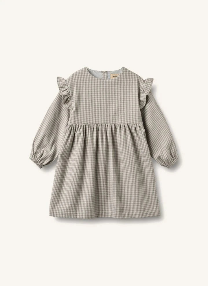 Wheat - Vestido de algodón orgánico a cuadros Gro | Gris