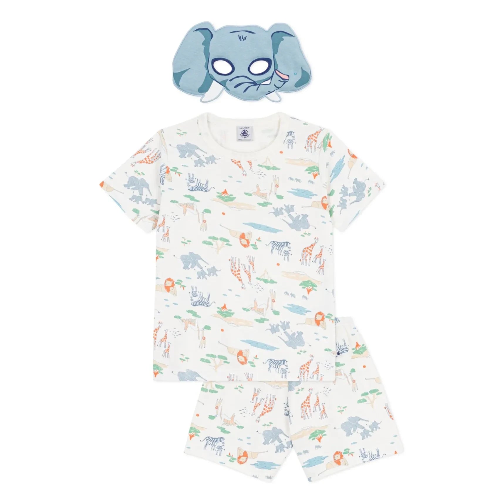 Petit Bateau - Conjunto de pijama corto y antifaz Savane de algodón orgánico | Blanco