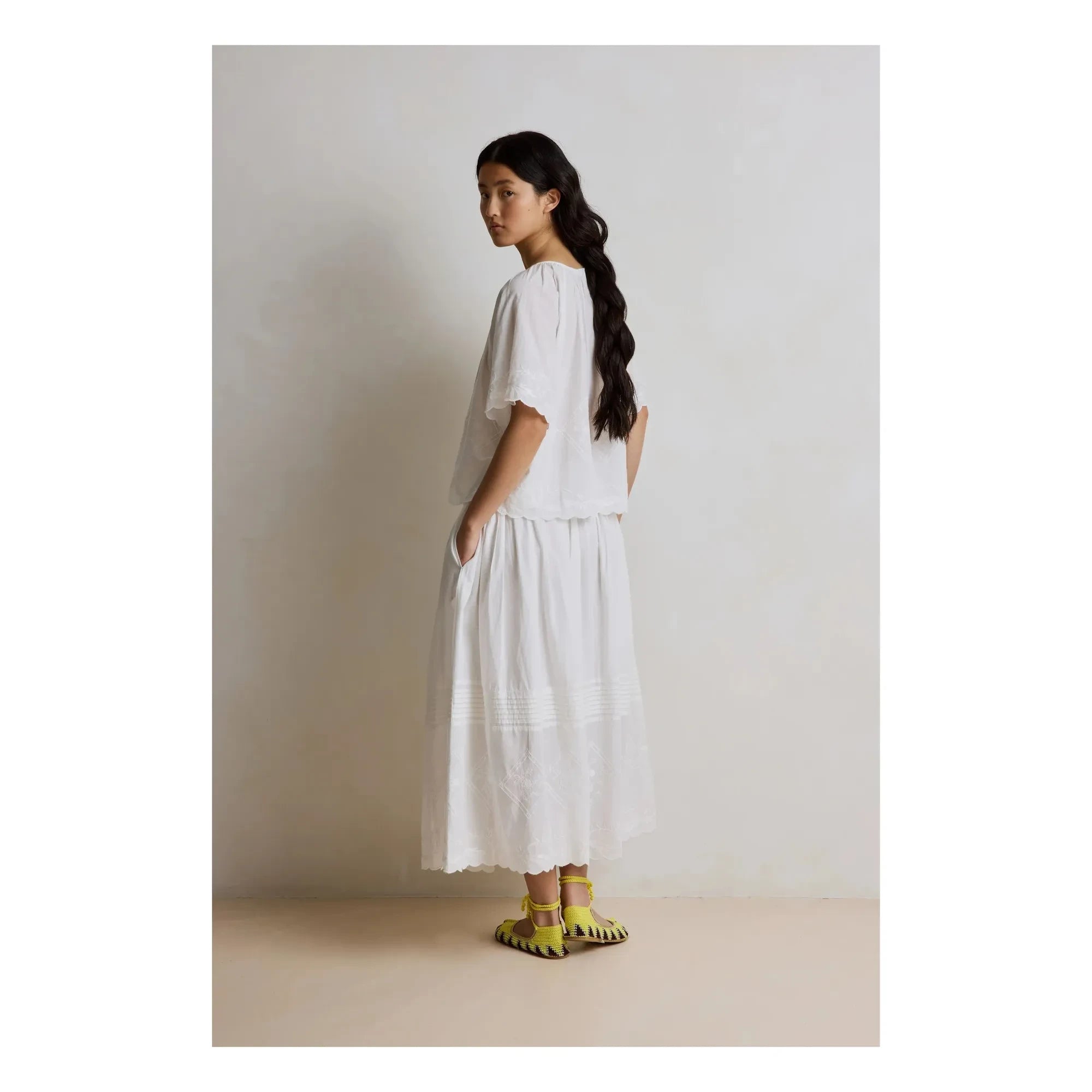Hod - Falda bordada de algodón Karla | Blanco