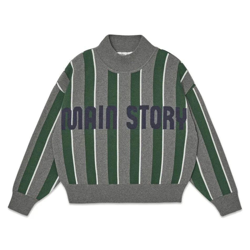 Main Story - Organik Pamuklu Çizgili Logo Sweatshirt | Gri