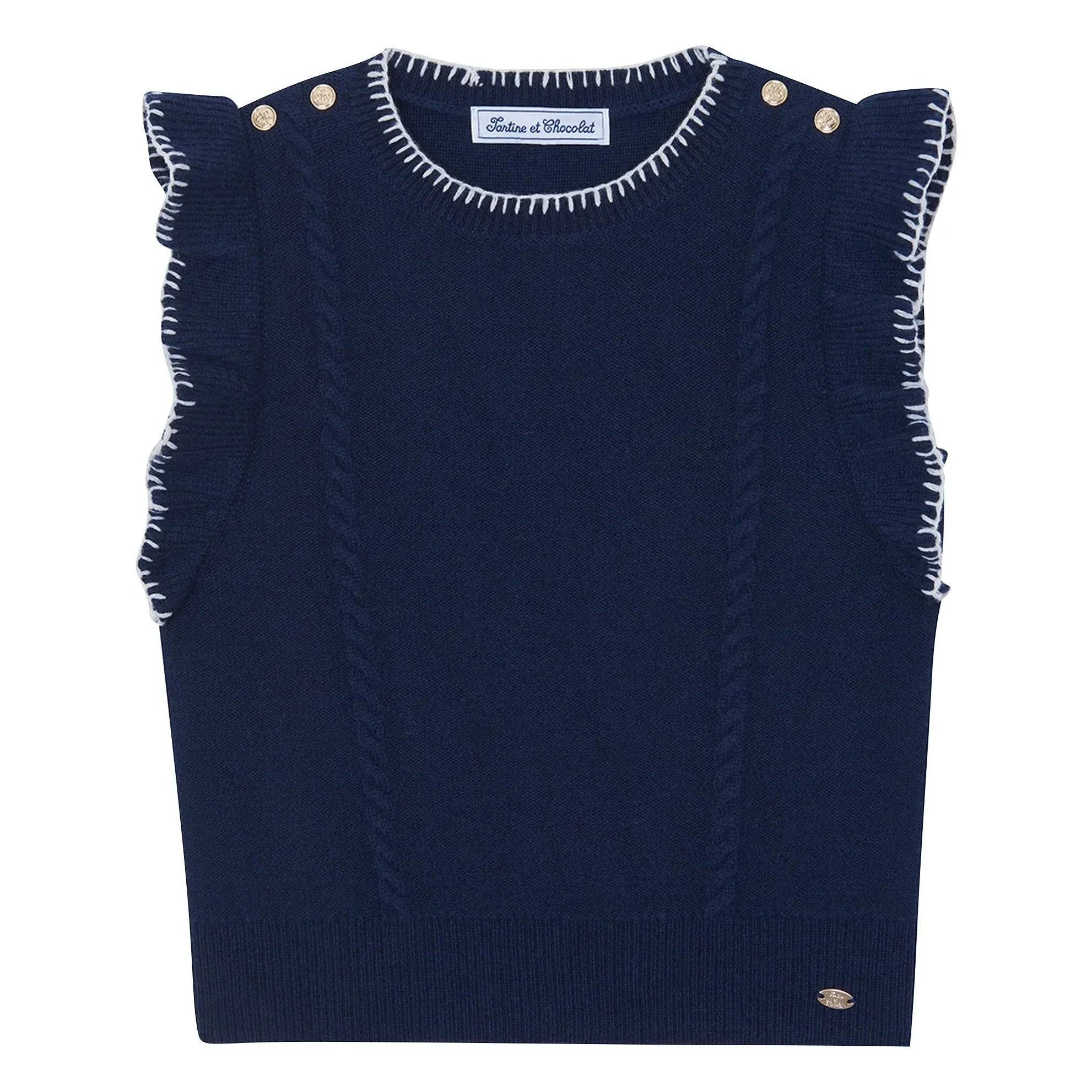 Tartine et Chocolat - Jersey sin mangas con volantes | Azul marino