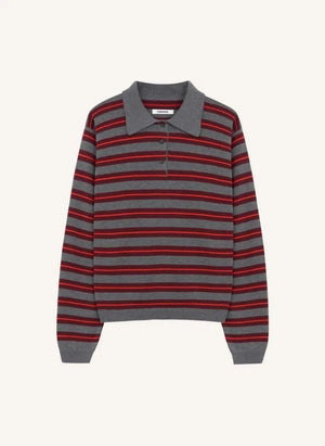 Cordera - Camiseta polo de algodón orgánico a rayas | Gris
