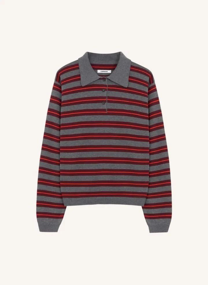 Cordera - Camiseta polo de algodón orgánico a rayas | Gris