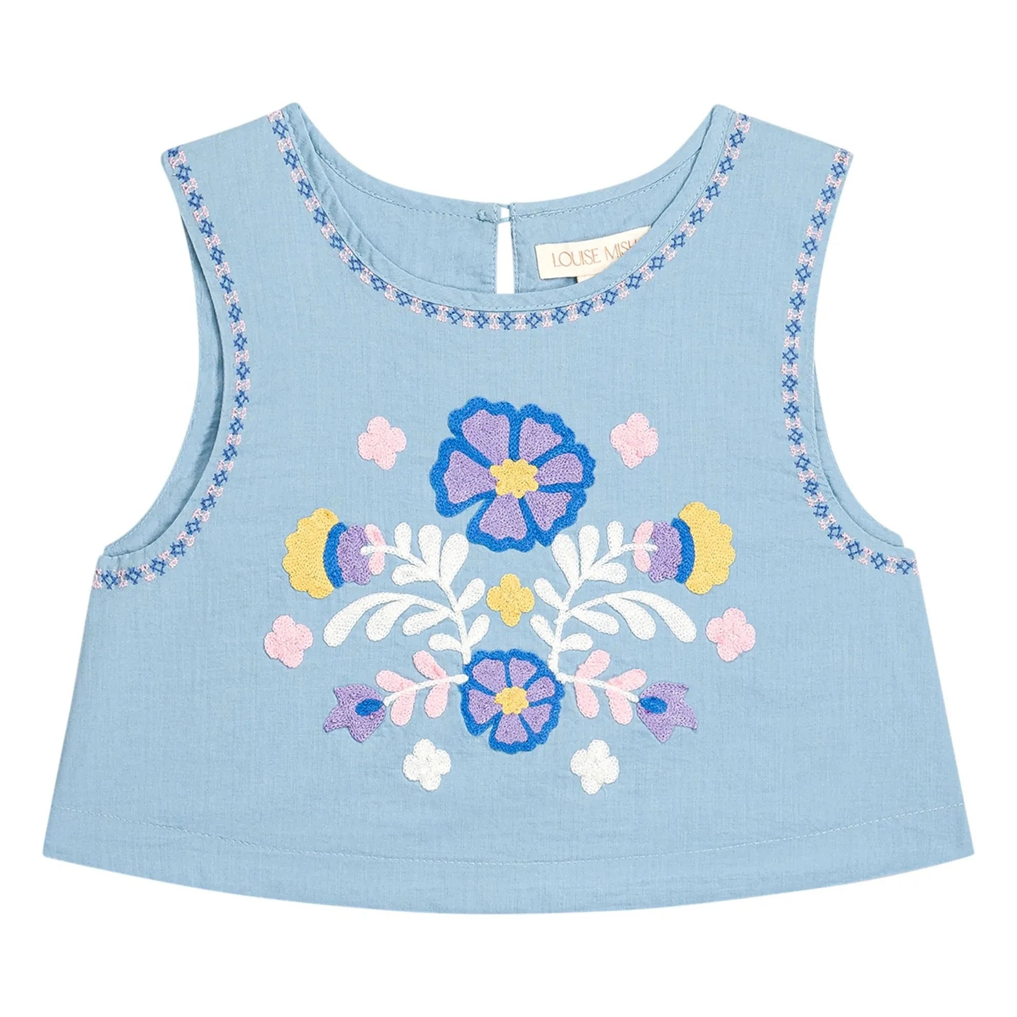 Louise Misha - Top bordado Albane Algodón orgánico | Azul