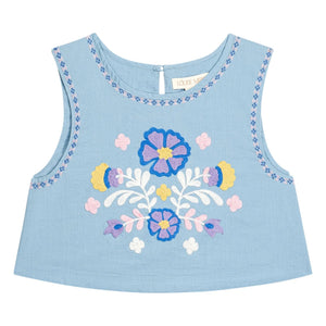 Louise Misha - Top bordado Albane Algodón orgánico | Azul