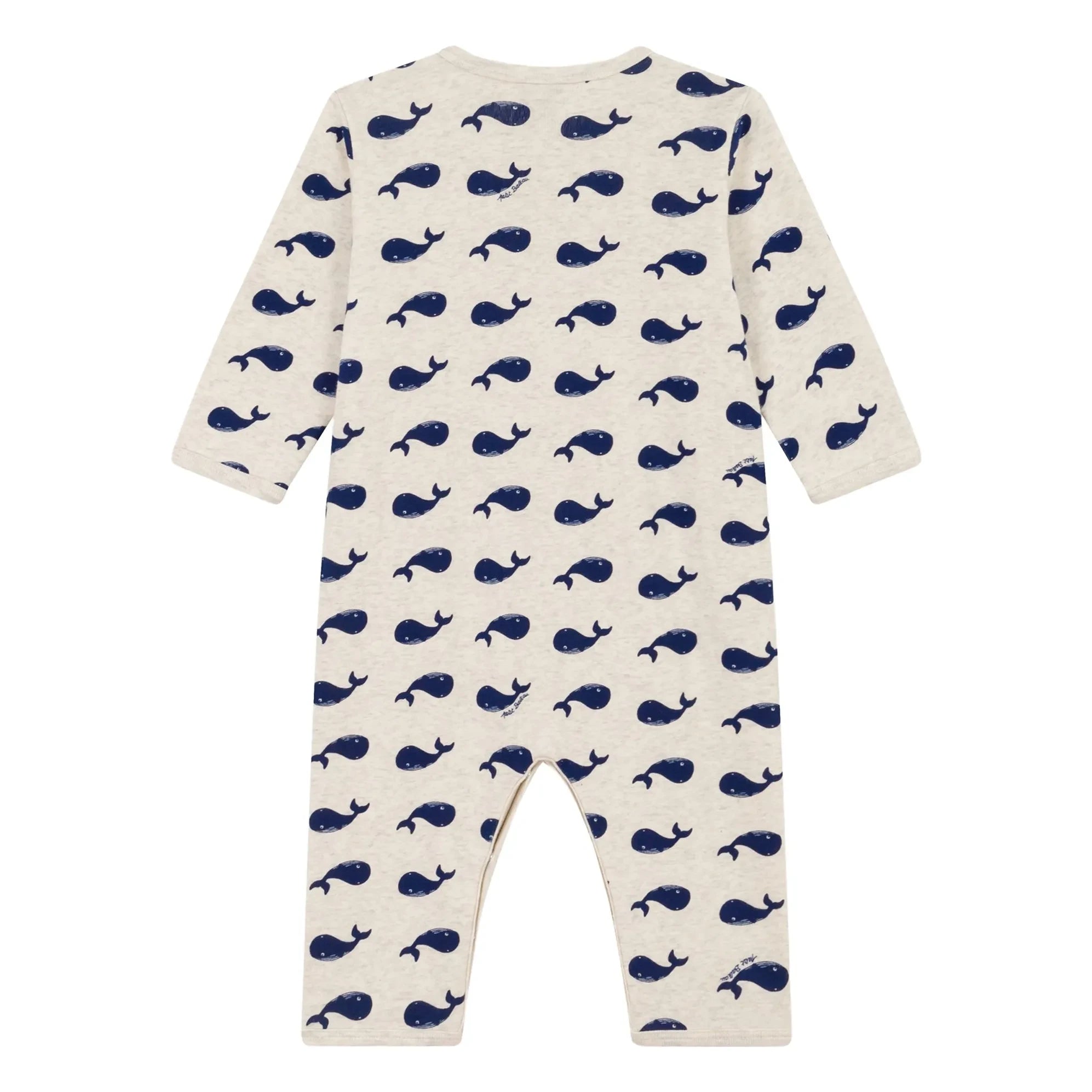 Petit Bateau - Pijama de algodón orgánico sin pie con ballenas | Gris oscuro beis